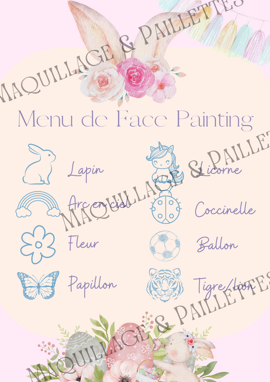 Menu de Face Painting Pâques